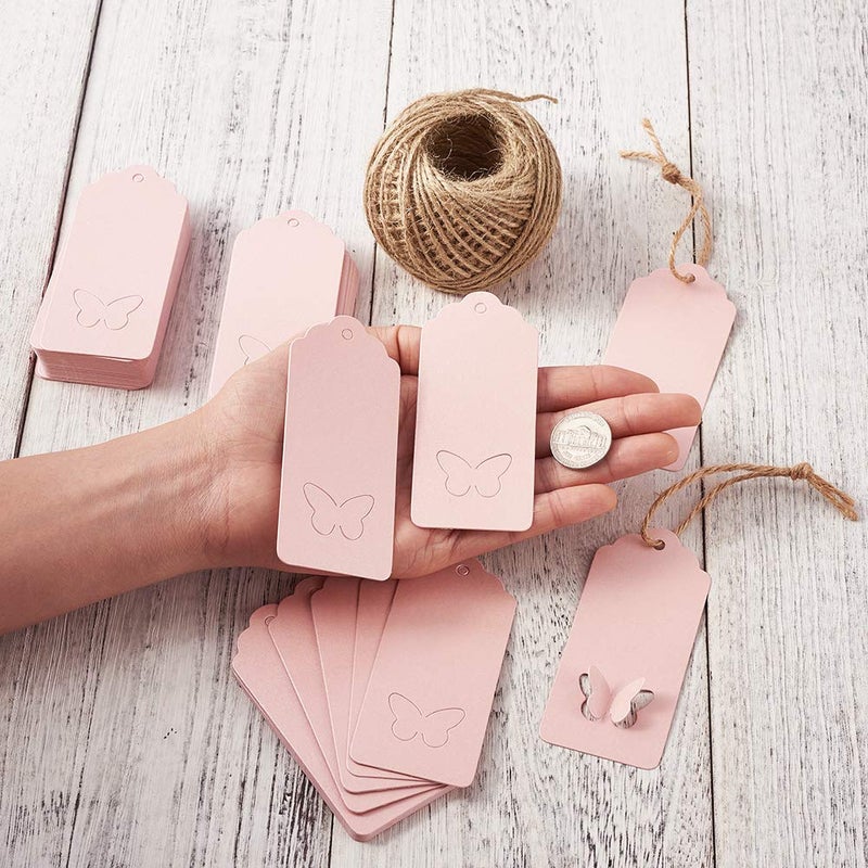 Mega Pet MegaPet 100pcs Pink Paper Gift Tags Printable Blank Hang Labels with 131 Feet Hanging String for Wedding Holiday Party Favors 3.54"x1.59" (9x4.05cm) - Image 3